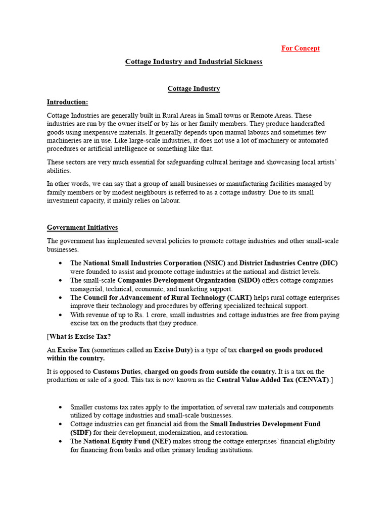 Economics 5 d cottage industry and 6 a industrial sickness pdf