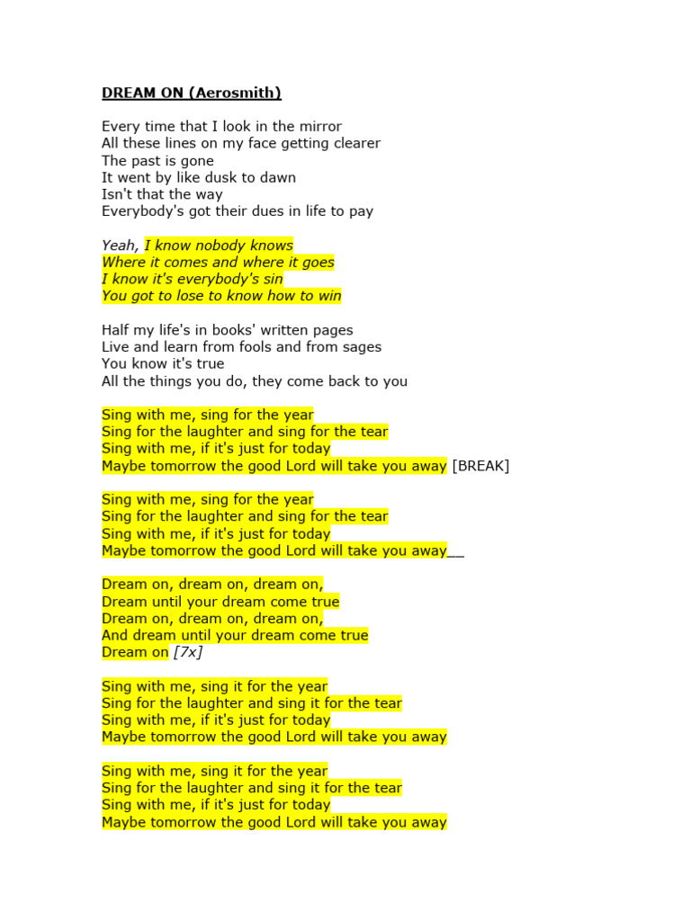 "Aerosmith's Dream On Lyrics Explained" | PDF | Poetry