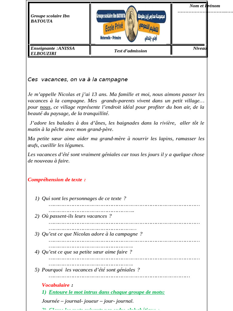Test de Passage | PDF