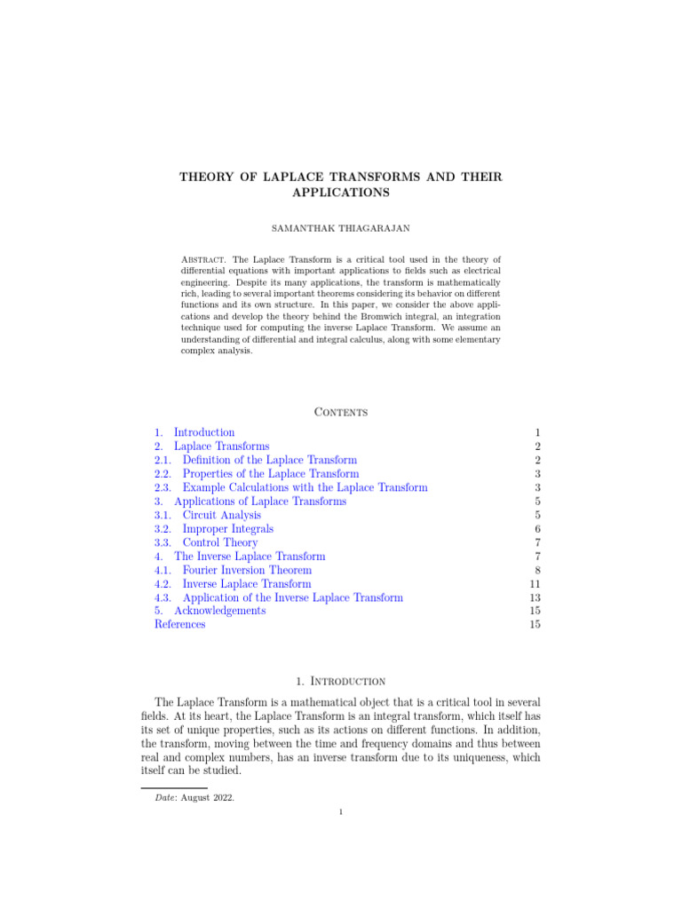Theory of Laplace Transforms and Their Applications | PDF