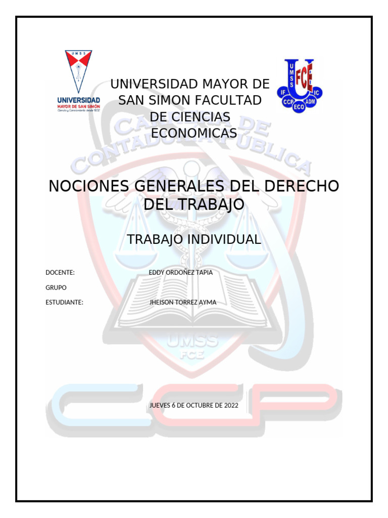 Carátula Trabajo Derecho UMSS | PDF