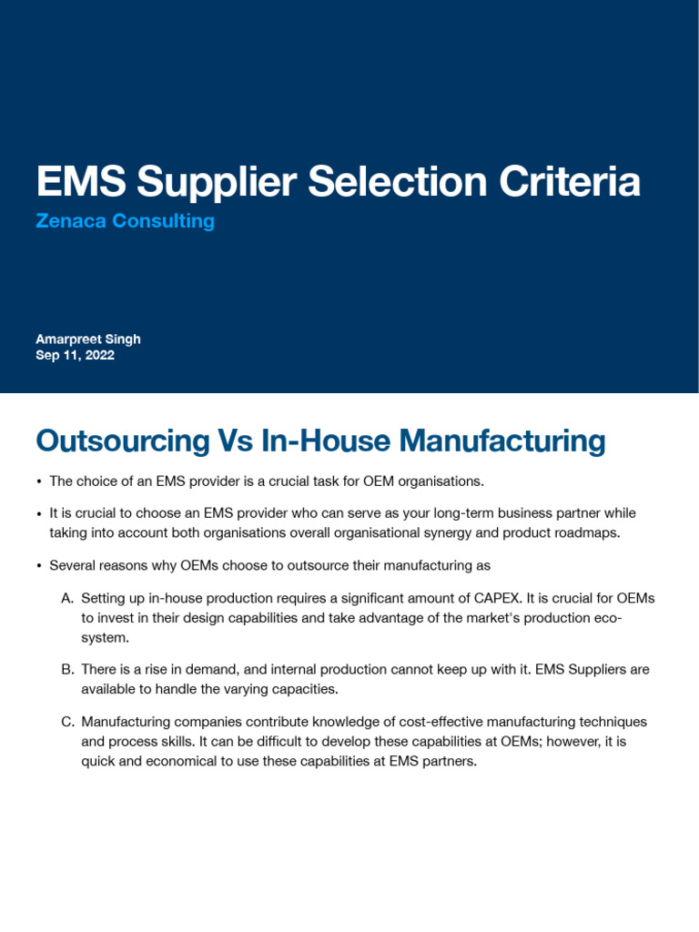 EMS Supplier Selection Criteria | PDF | Outsourcing | Business