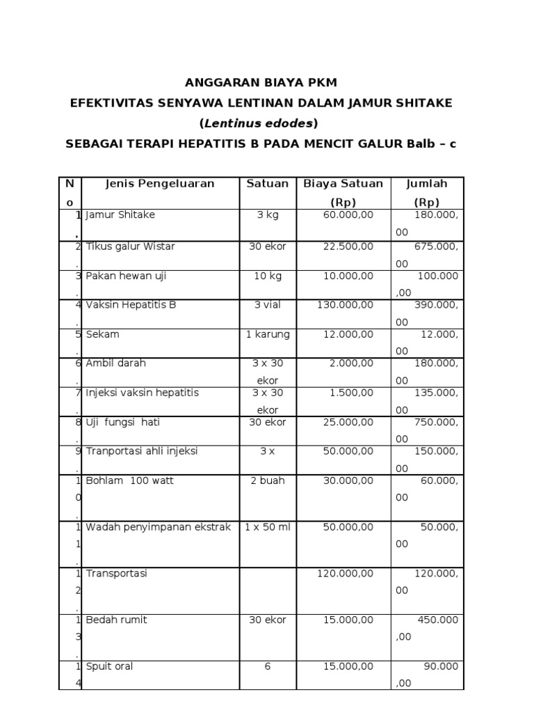 Proposal Anggaran Biaya