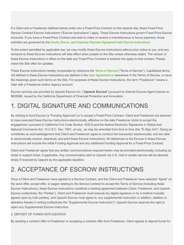 Fixed Price Service Contract Escrow Instructions 4 5 | PDF