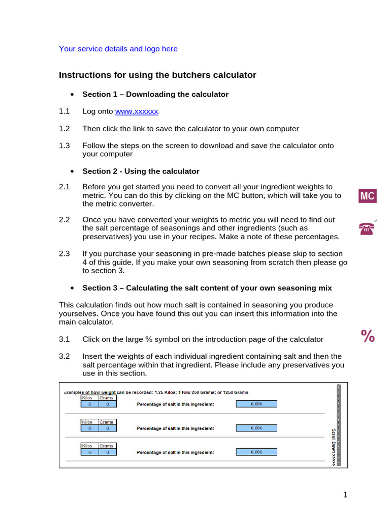 5.butcher Calculator Instructions | PDF | Salt | Sausage