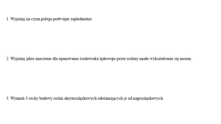 Nagonasienne I Okrytonasienne Test Kartkówka - Nagonasienne I Okrytonasienne | PDF