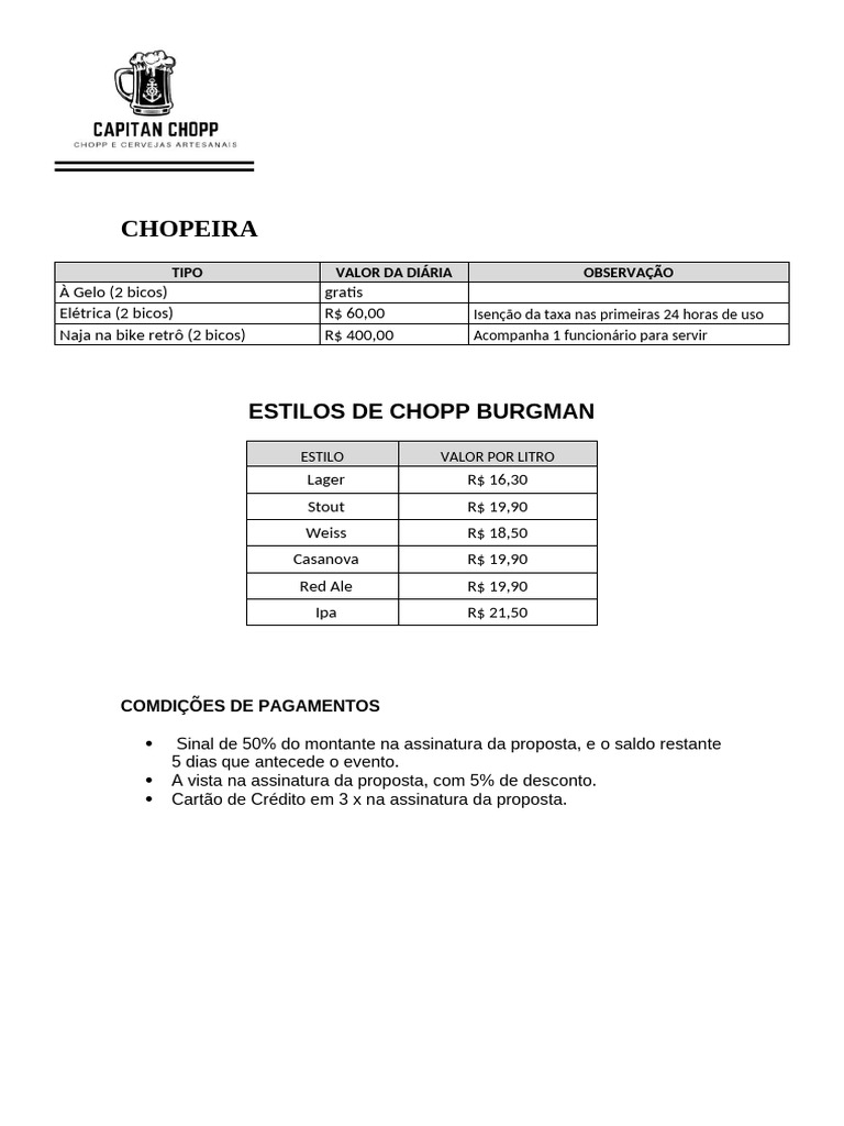 Tabela Chopp | PDF