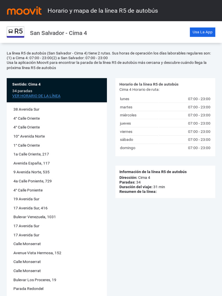 San Salvador - Cima 4: Horario y Mapa de La Línea R5 de Autobús | PDF