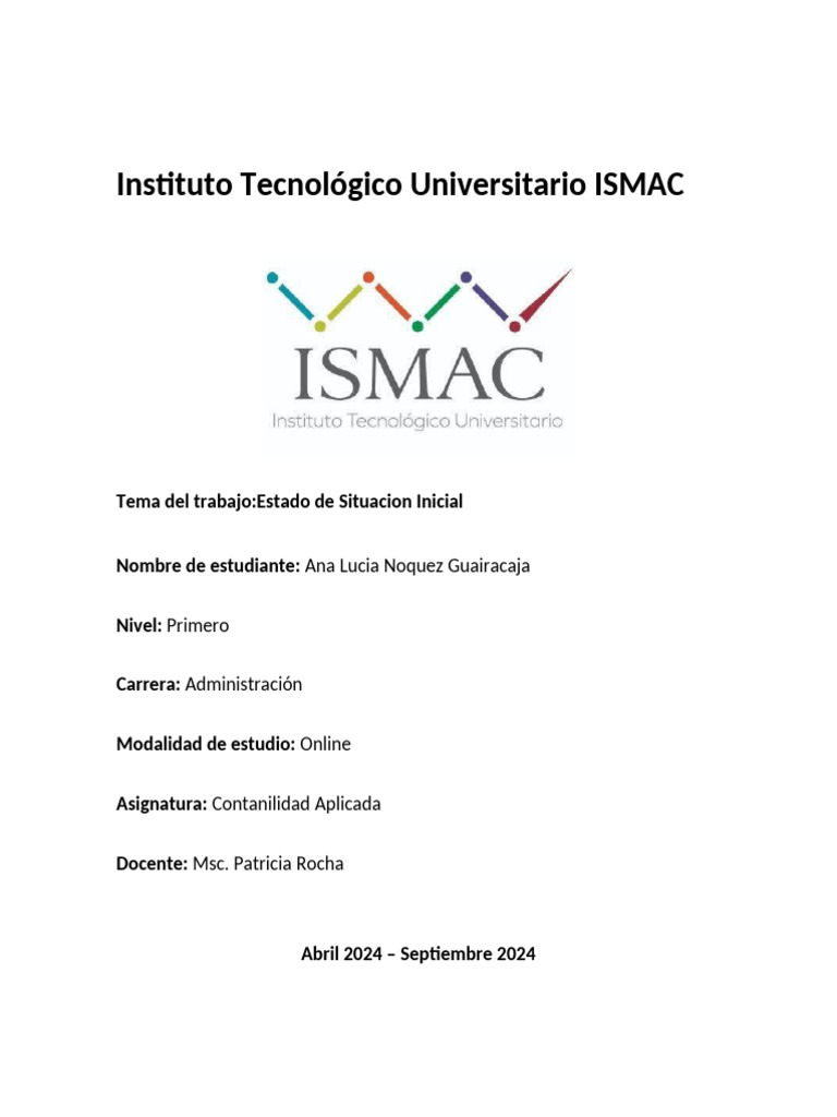 Estado de Situacion Inicial Contabilidad Aplicada | PDF