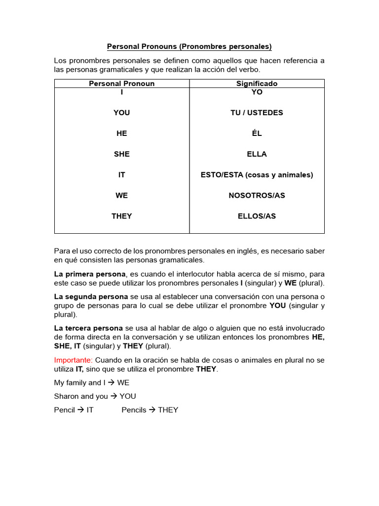 Personal Pronouns | PDF