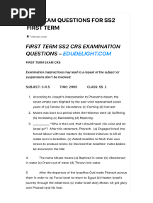 CRS Exam Questions For SS2 First Term