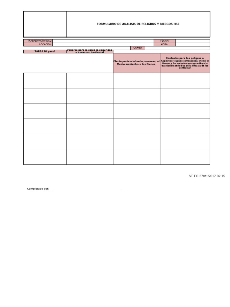 Formato Formulario de Analisis de Peligros y Riesgos Hse | PDF
