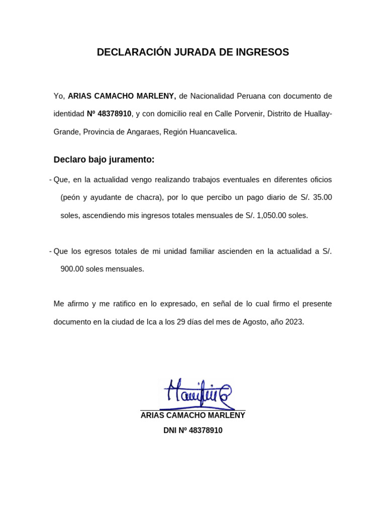Declaracion Jurada De Ingresos Economicos Images And Photos Finder ...