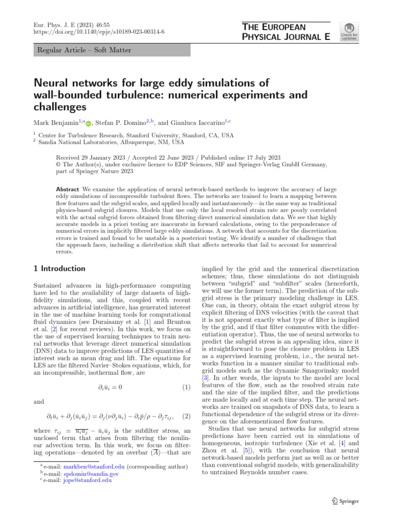 Neural Networks For Large Eddy Simulations of Wall-Bounded Turbulence ...