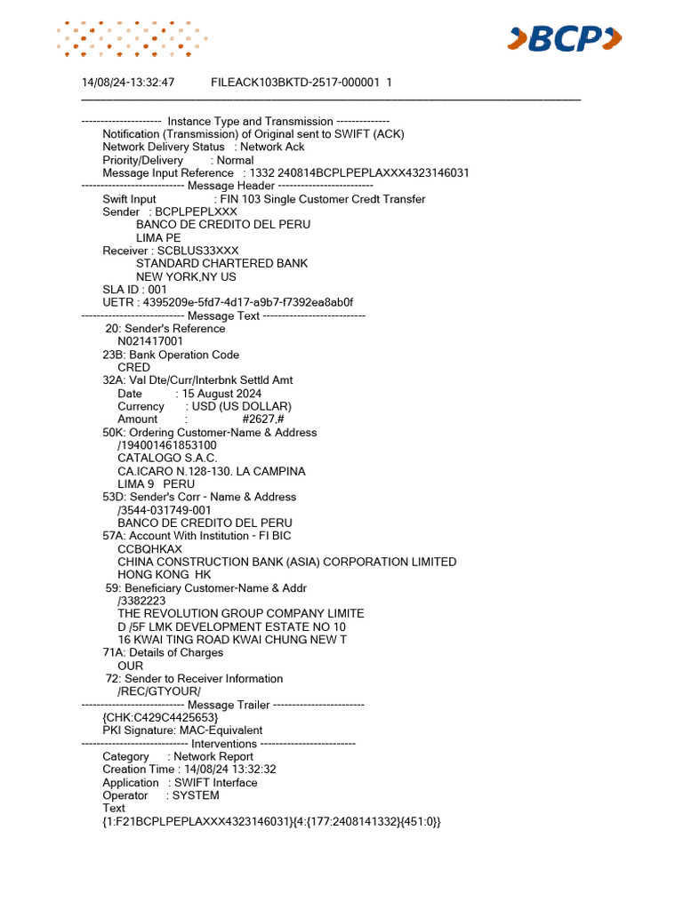 Mensaje SWIFTMT103 | PDF