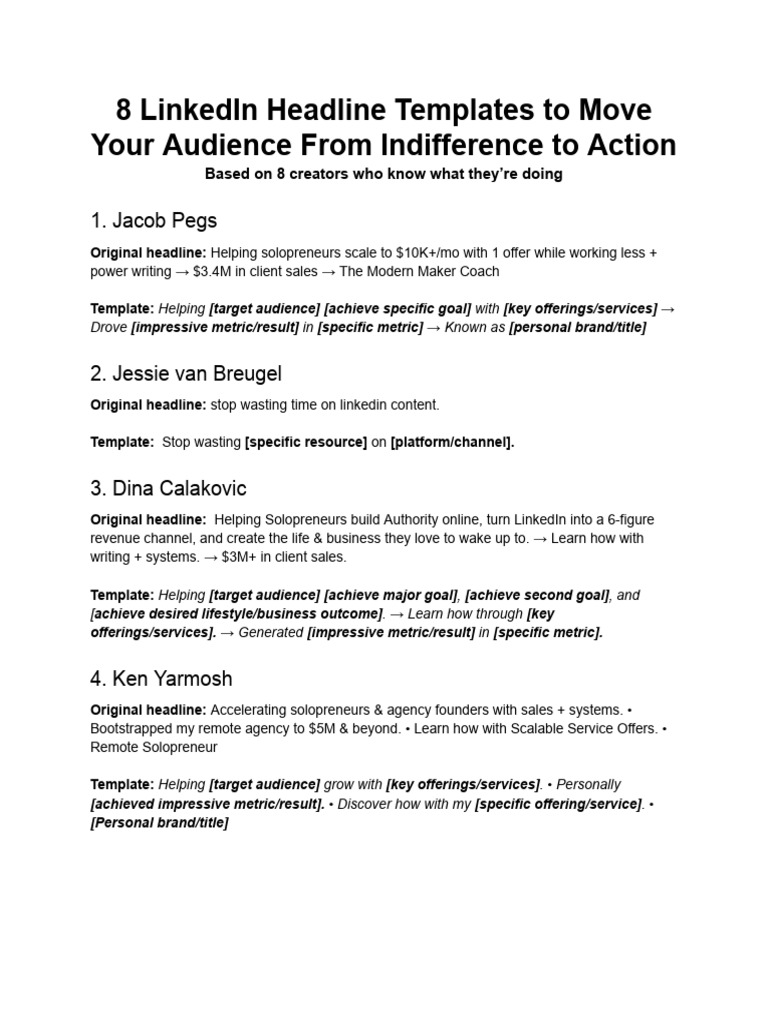 8 LinkedIn Headline Templates That (Actually) Work | PDF