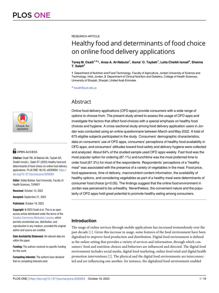 Healthy Food and Determinants of Food Choice On Online Food Delivery ...
