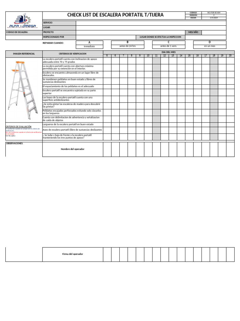 Sig-For-Se-004-Check List de Escaleras Portatiles | PDF