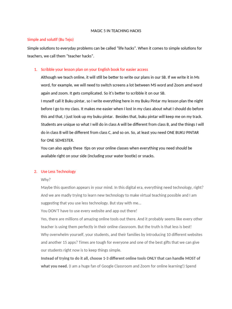 Magic 5 in Teaching Hacks | PDF