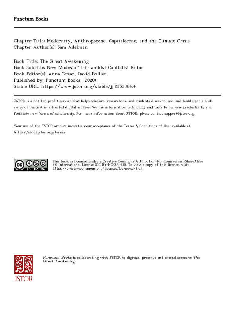 Adelman ModernityAnthropoceneCapitalocene 2020 | PDF