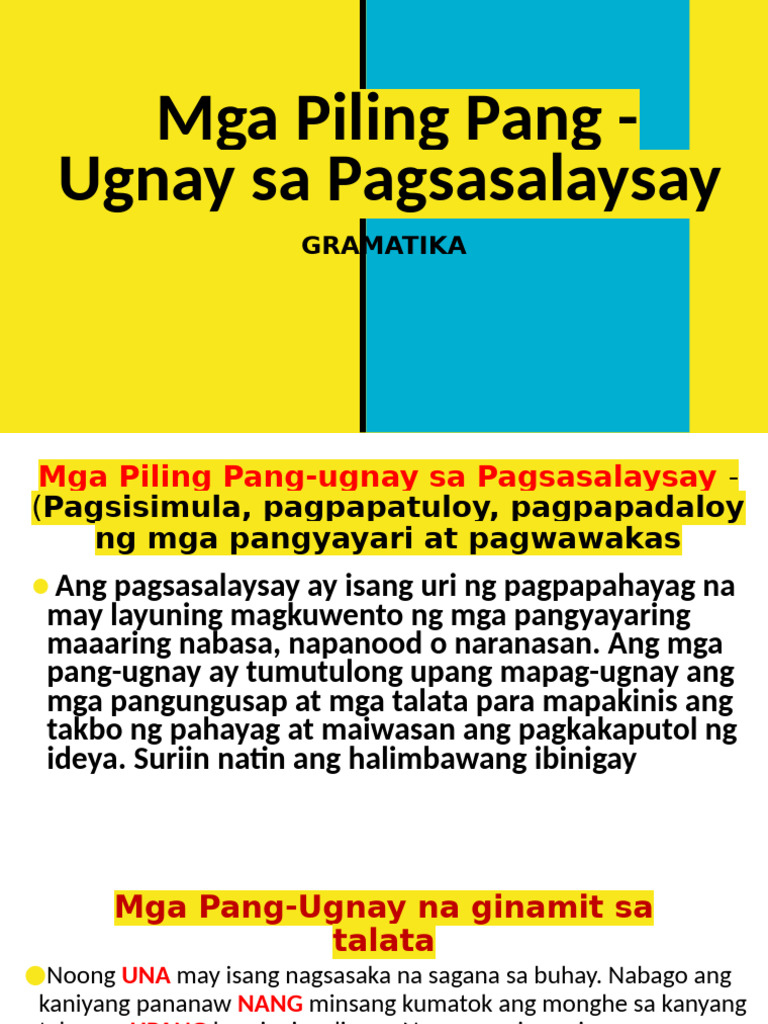 Mga Piling Pang Ugnay Sa Pagsasalaysay | PDF