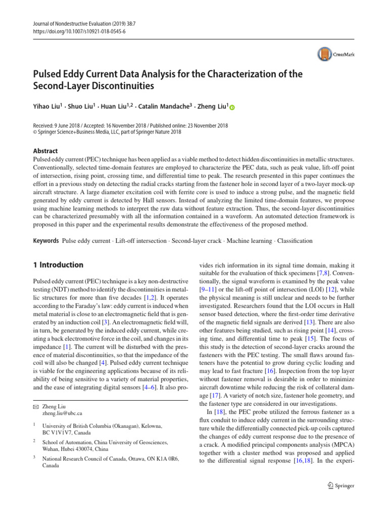 Pulsed Eddy Current Data Analysis For The Characterization of The ...