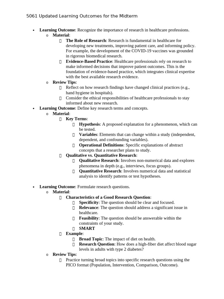 5061 Final Exam Learning Outcomes | PDF
