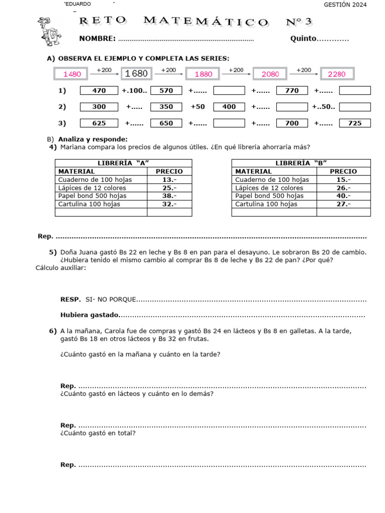 Reto 3 Series - Problemas - Término Faltante Resta | PDF | Métodos y ...