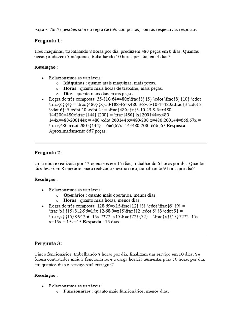5 Questoes de Regra de 3 Compostas para Concurso - Parte 5 | PDF