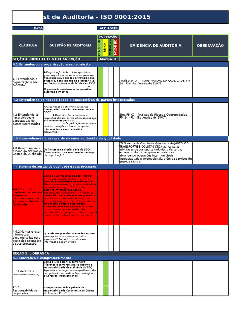 Check ListAuditoria ISO 90012015 | PDF