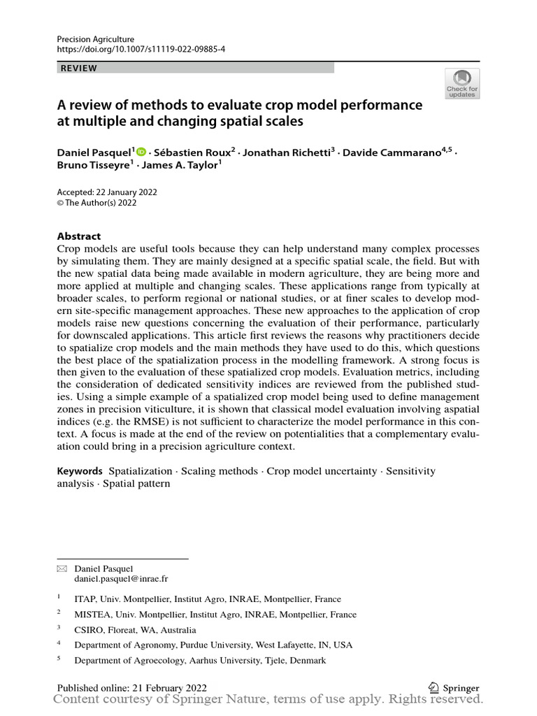 Review - Methods To Evaluate Crop Model Performance at Multiple and ...