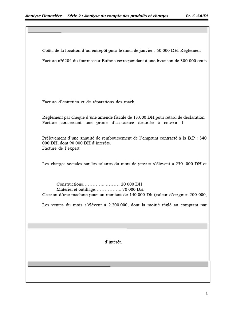 Série 2 Analyse Du Compte Des Produits Et Charges Pdf