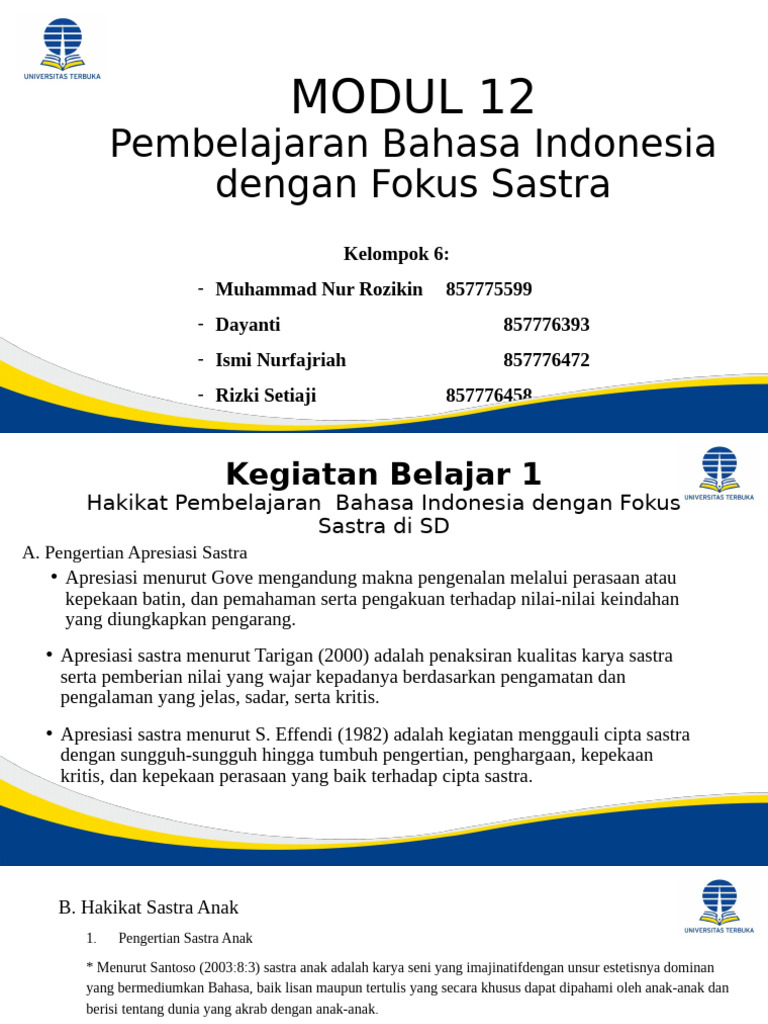 Modul 12 Kelompok 6 Pendidikan Bahasa Indonesia Di SD | PDF