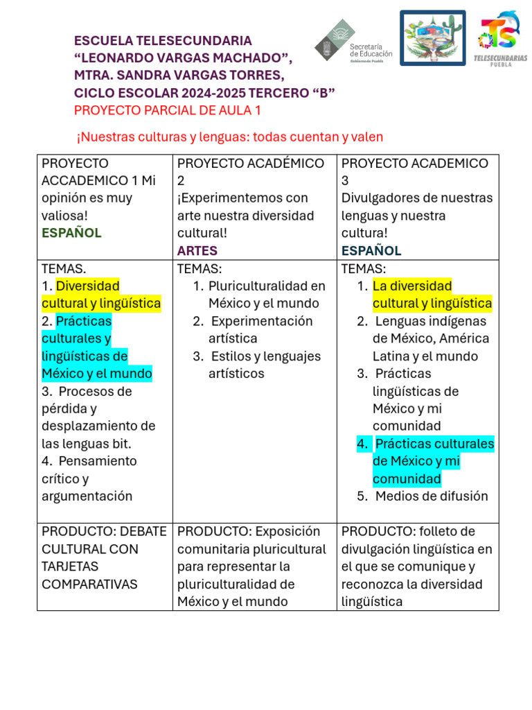 Proyecto Parcial de Aula 1 Español | PDF