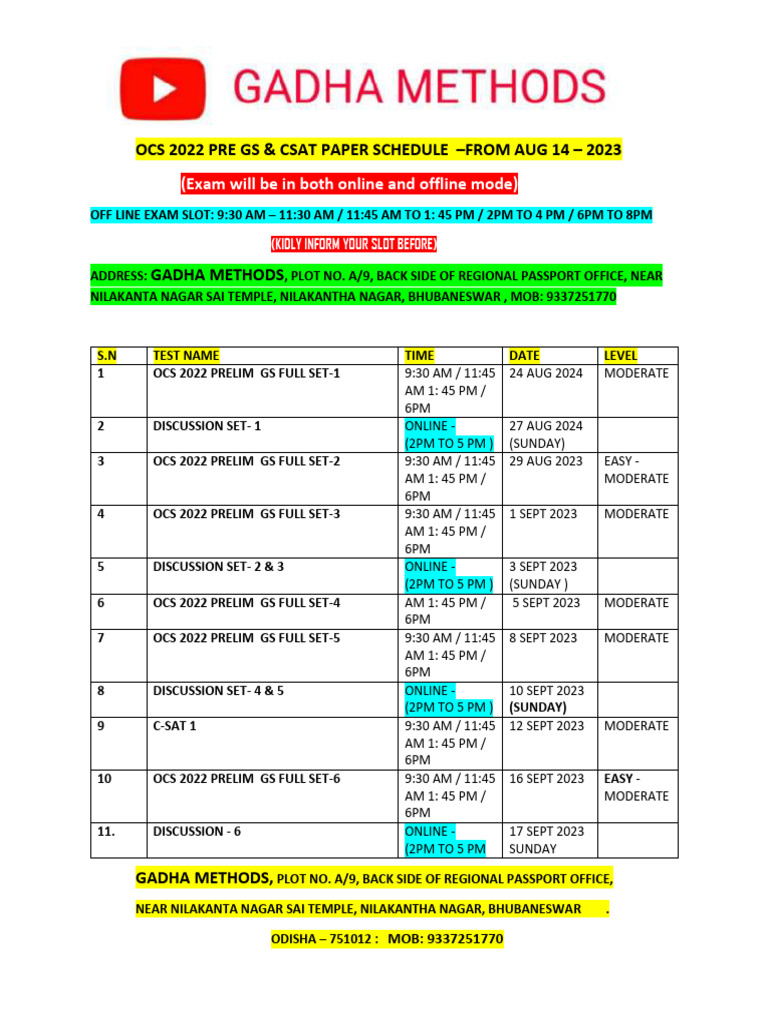 OCS - 2022 PRE SCHEDULE | PDF