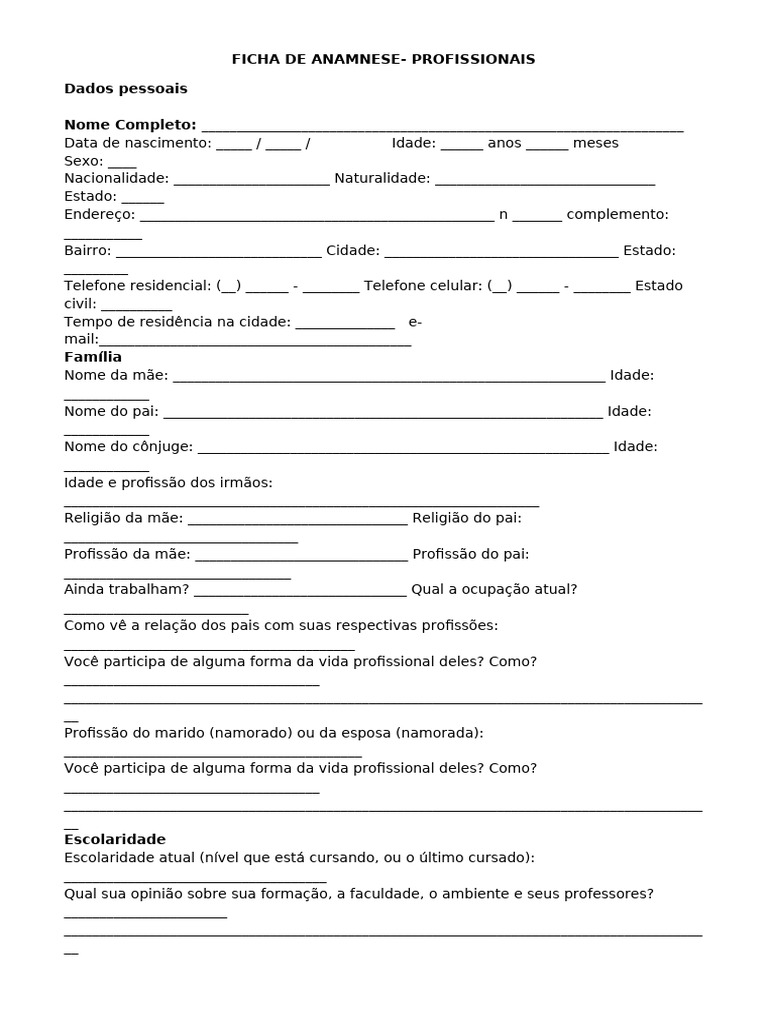 Anamnese - Profissionais | PDF
