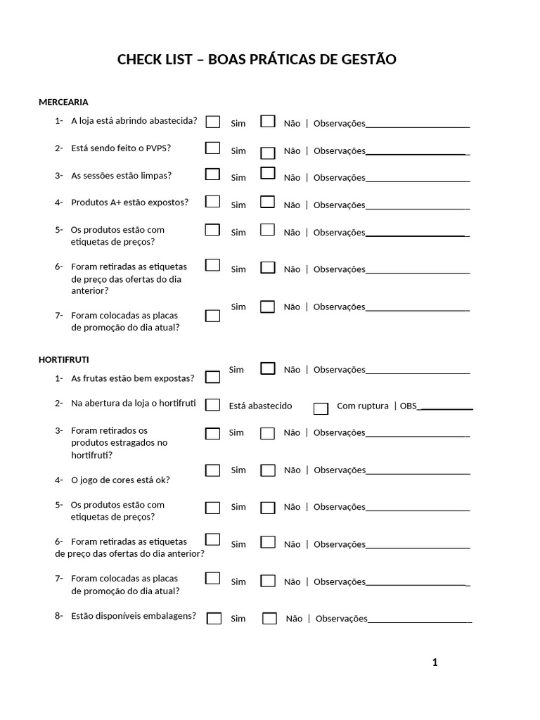 Checklist Boas Práticas De Gestão Pdf