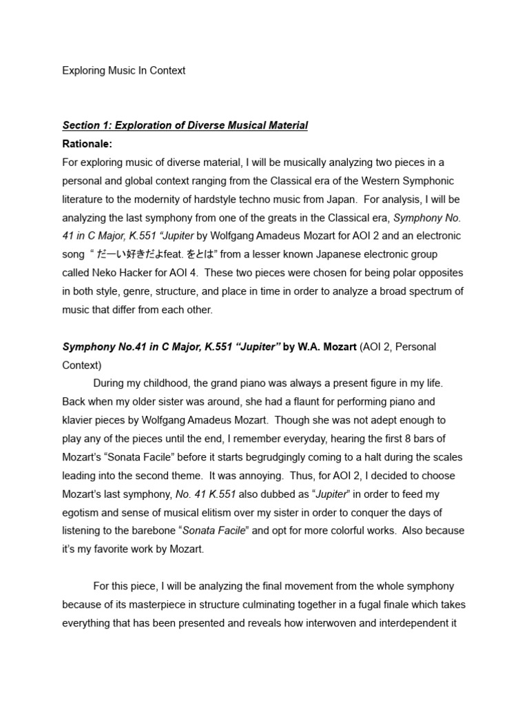 Section 1: Exploration of Diverse Musical Material: Rationale | PDF
