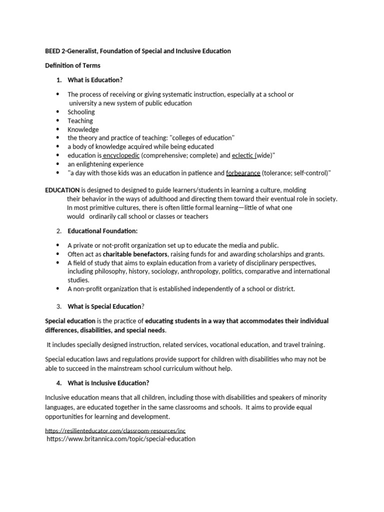 BEED 2 Prof. Ed 6 Definition of Terms | PDF