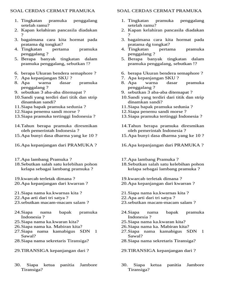 Soal Cerdas Cermat Pramuka | PDF