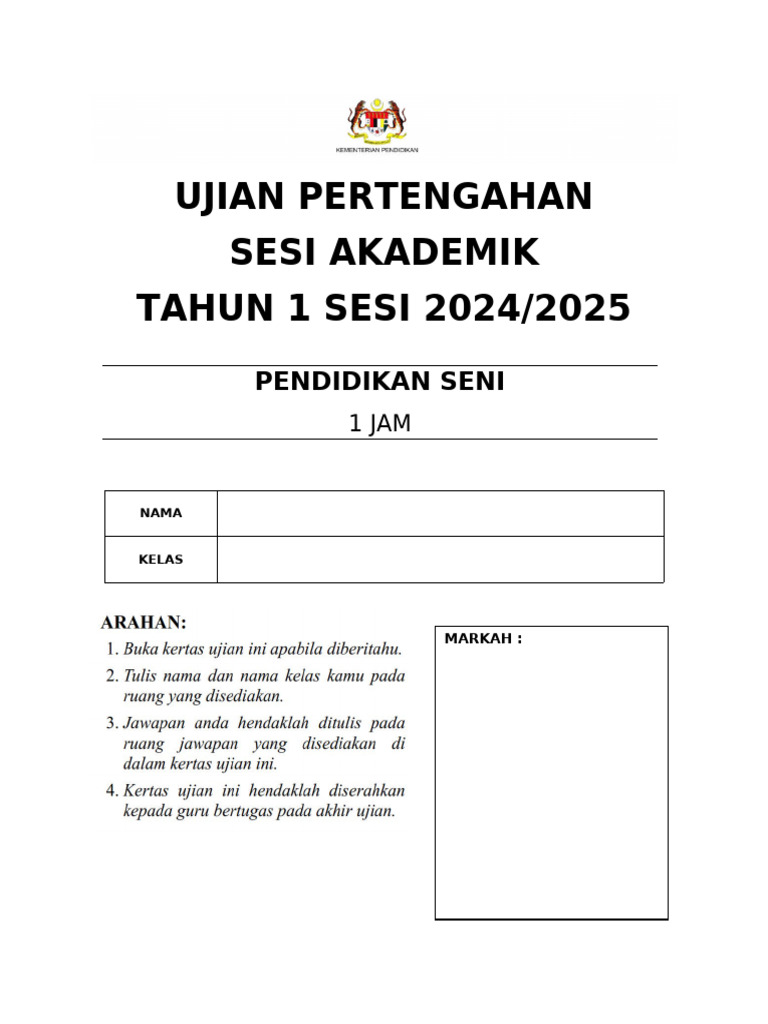 Kulit Ujian Upsa 2024 2025 | PDF
