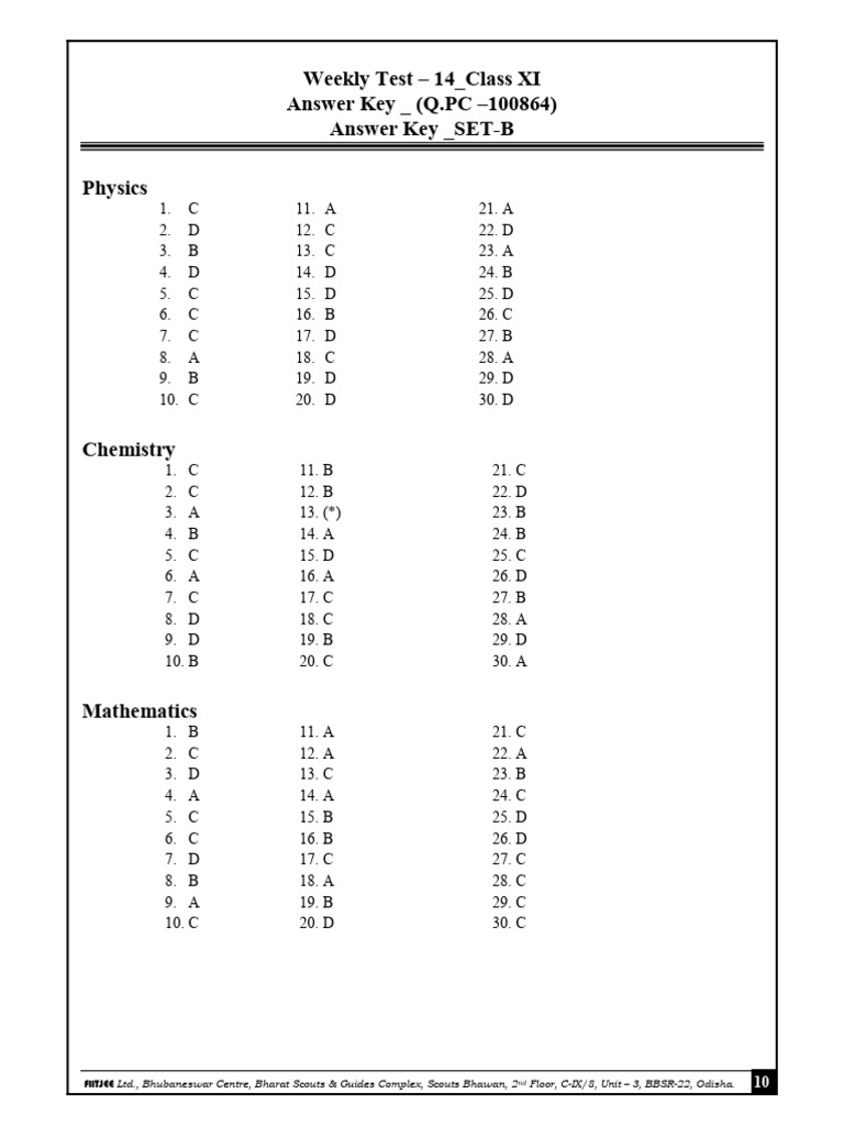 WT - 14 - Answer Key - SET - B | PDF