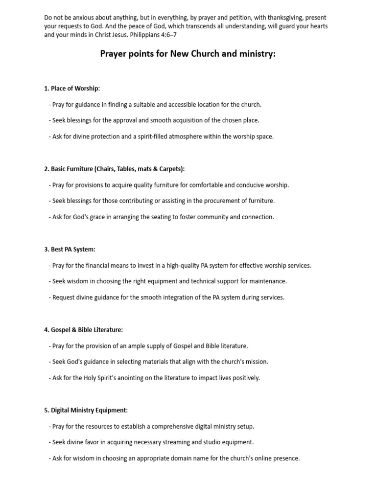 Prayer Points For New Church and Ministry | PDF