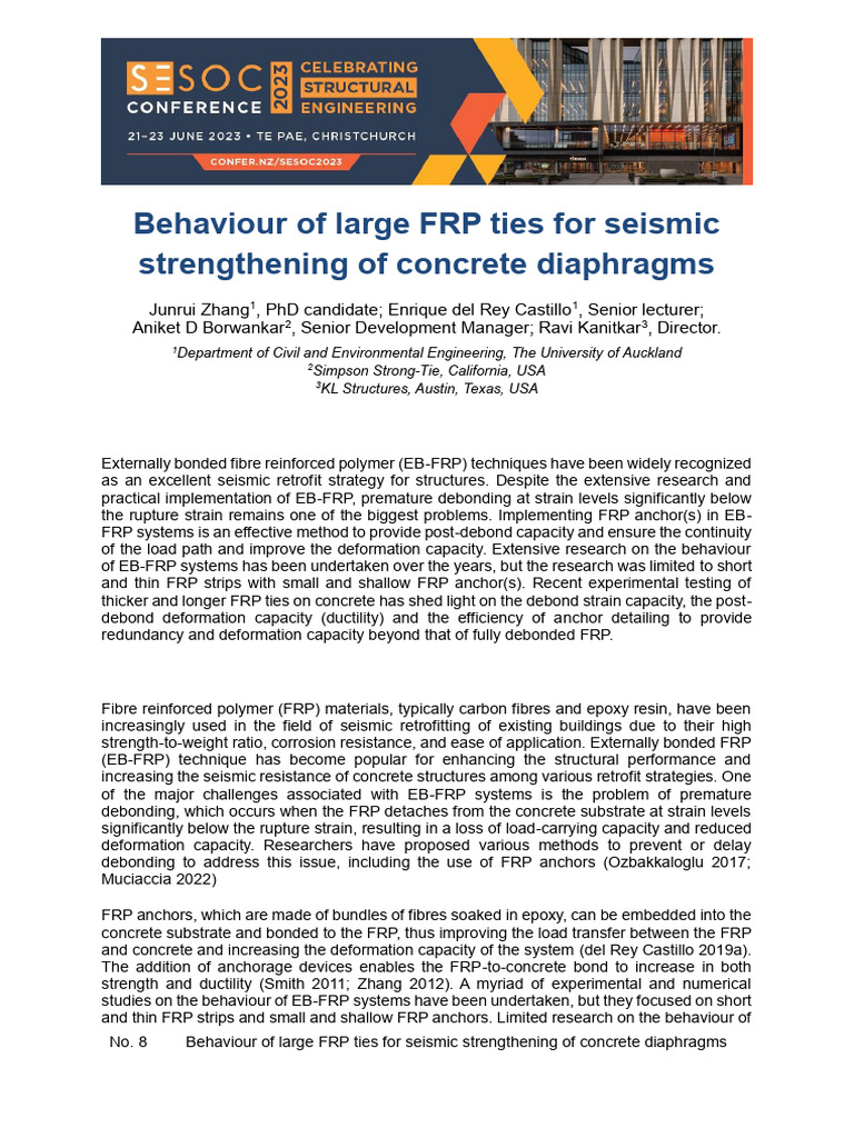 Behaviour of Large FRP Ties For Seismic Strengthening of Concrete ...