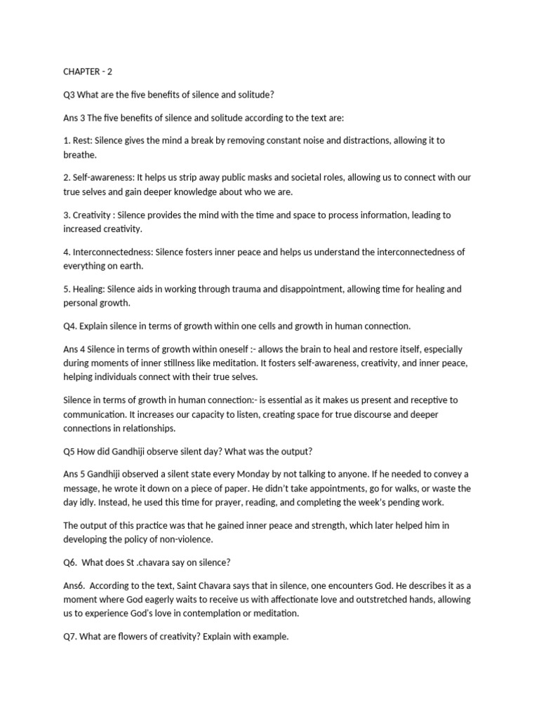 Class 7 Moral Science Q&A Guide | PDF | Simple Living | Silence