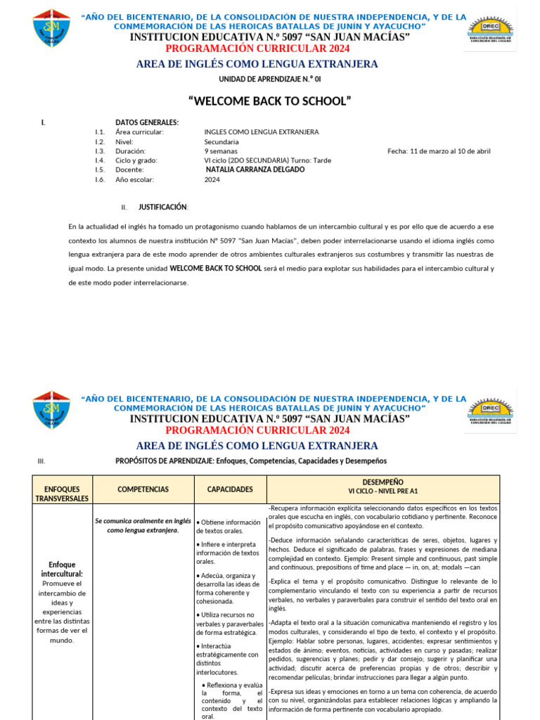 Unidad de Aprendizaje n01 - 2do Grado | PDF