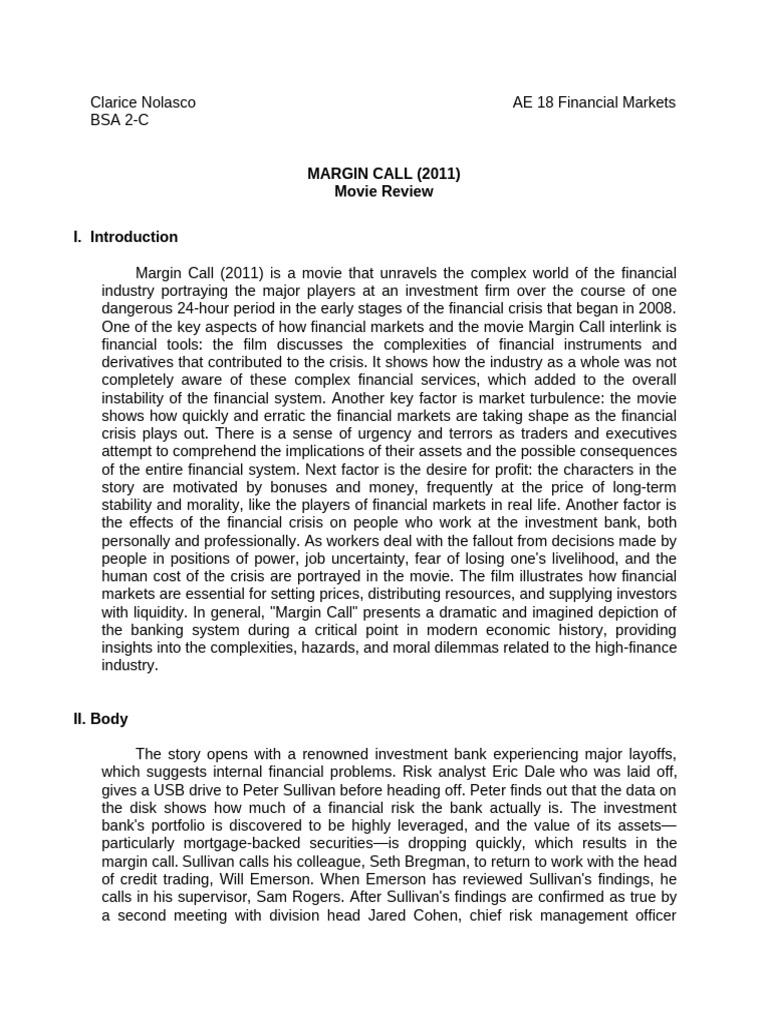 Margin Call: A Financial Crisis Review | PDF | Economies | Business