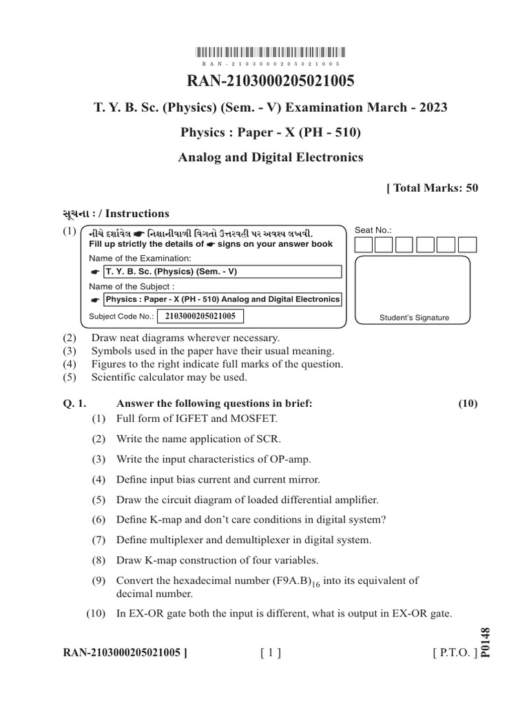 BSC 5 Sem Physics Analog and Digital Electronics Mar 2023 | PDF ...