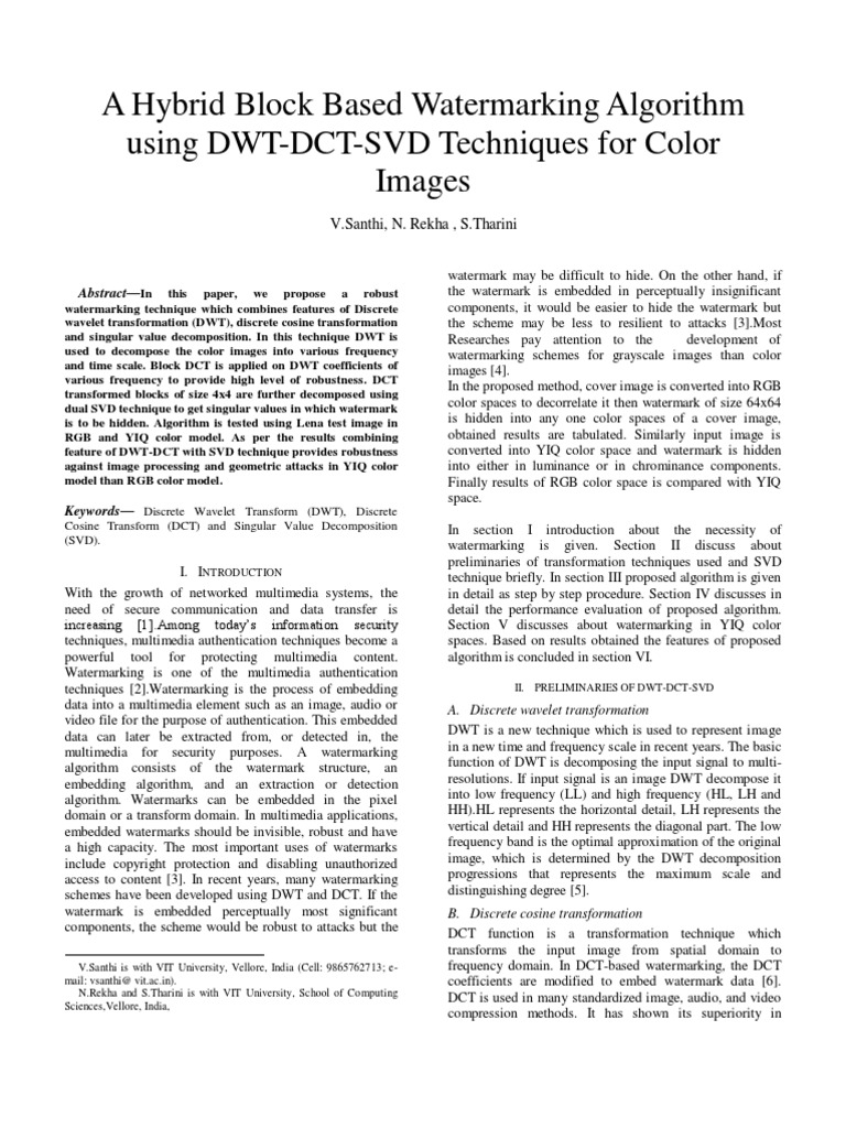 A Hybrid Block Based Watermarking Algorithm Using DWT-DCT-SVD ...