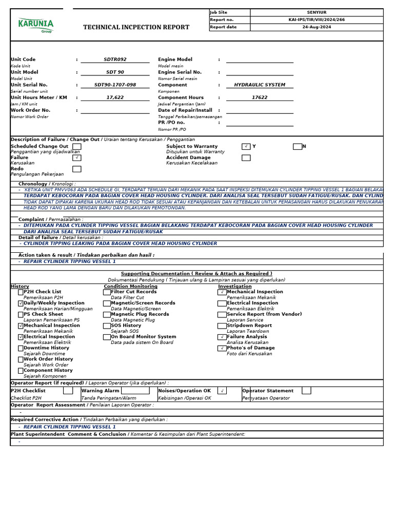 22.technical Inspection Report HEAD ROD SDTR092 (PMVV063) | PDF
